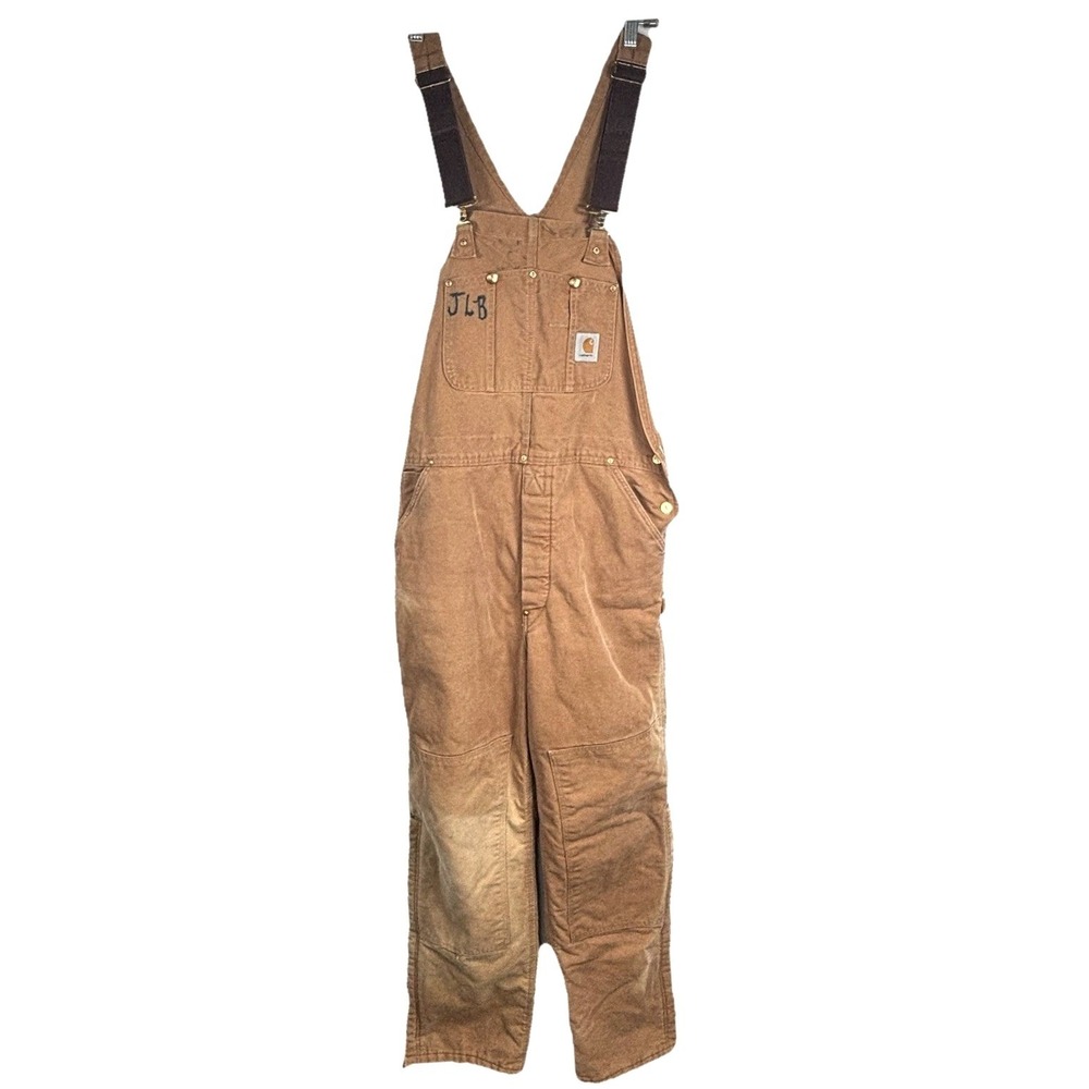 Vintage Carhartt Brown Duck Bib Overalls 36x34 Union USA Distressed Workwear 80s